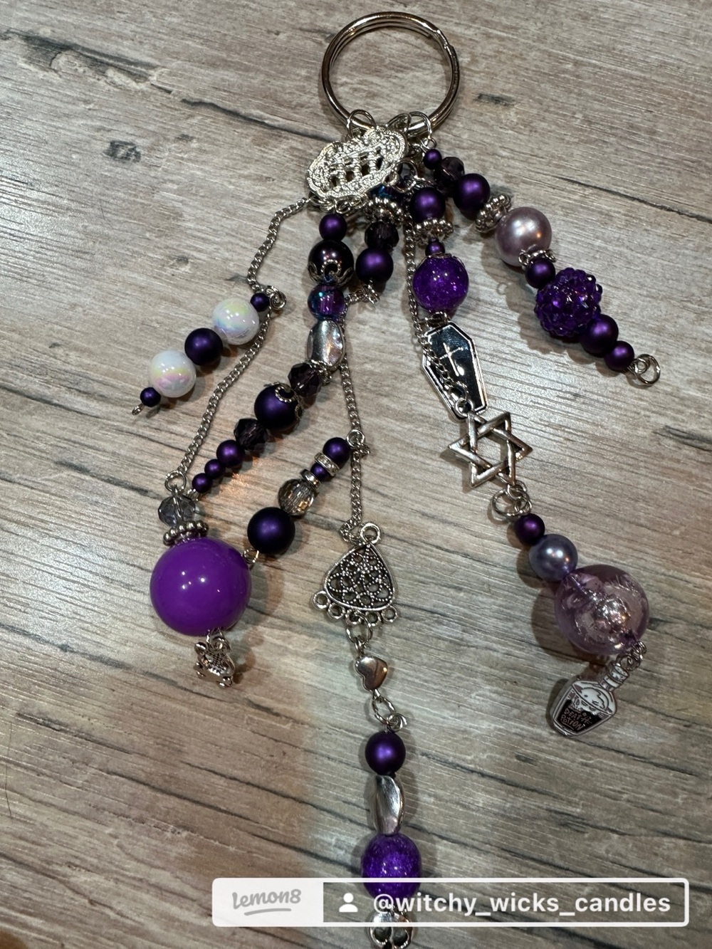Purple Beaded Charm Keychain - Women Jewelry by